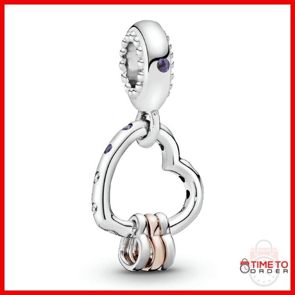 Jewelry - Sterling Silver Rose Gold Charm Bracelet Dangle Heart Bead